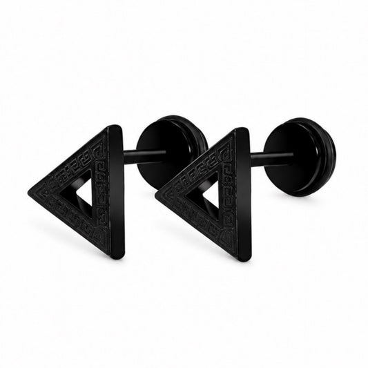 Black Greek Key Triangle Flat Back Earrings
