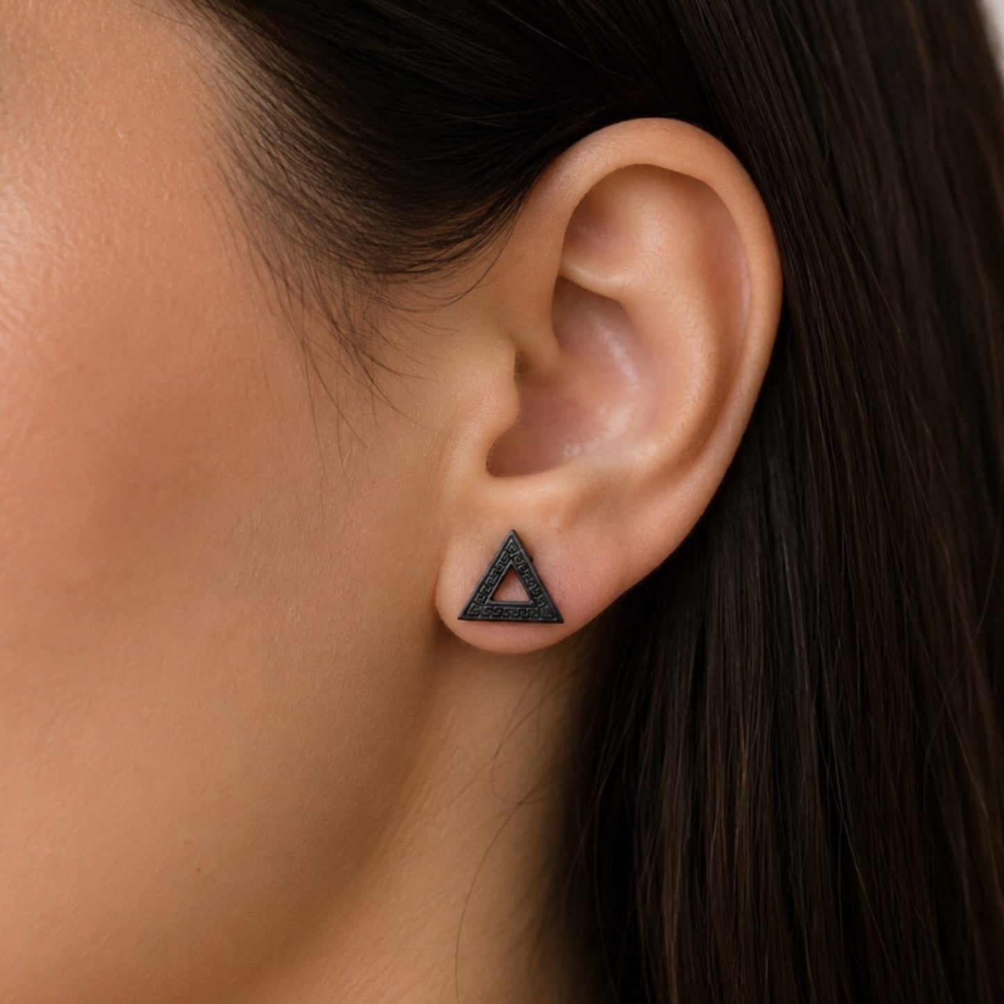Black Greek Key Triangle Flat Back Earrings