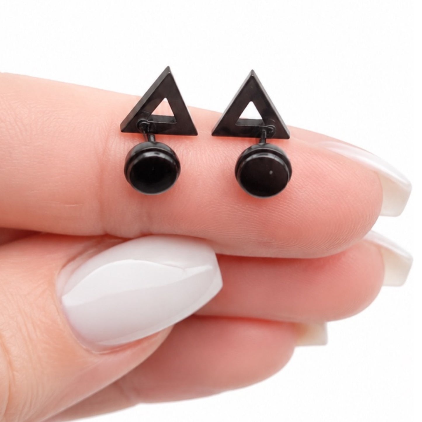 Black Greek Key Triangle Flat Back Earrings