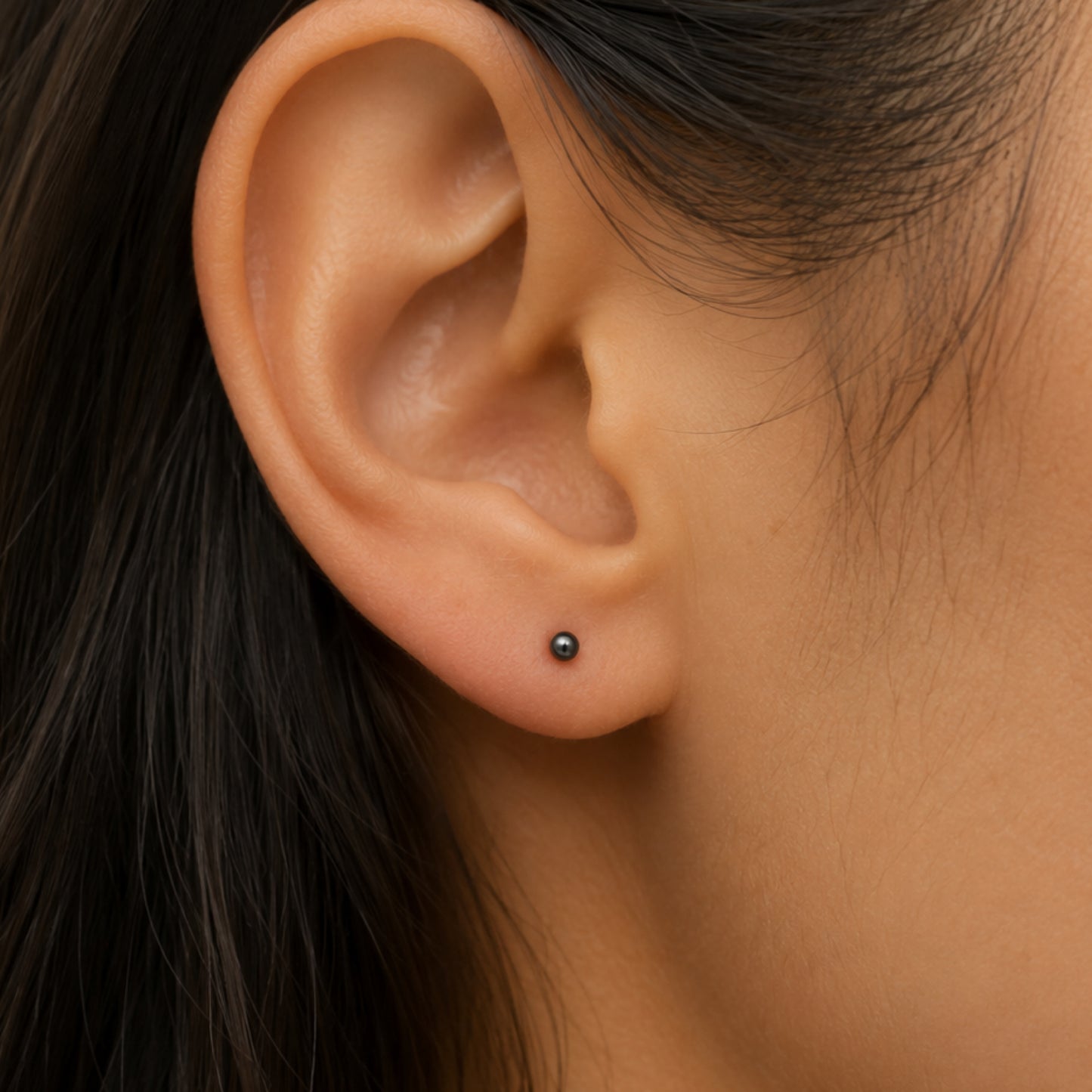 Tiny Black Ball Stud Earrings
