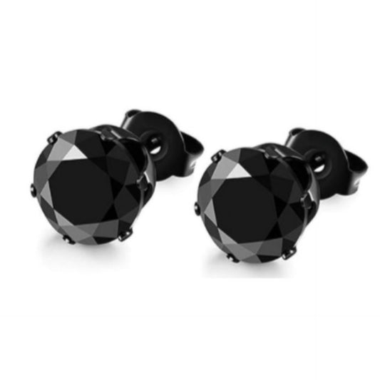 Black CZ Round Stud Earrings