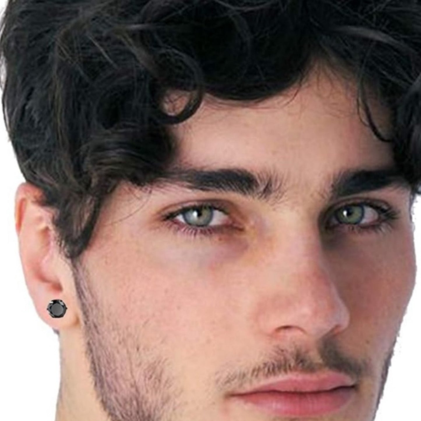 Black CZ Round Stud Earrings