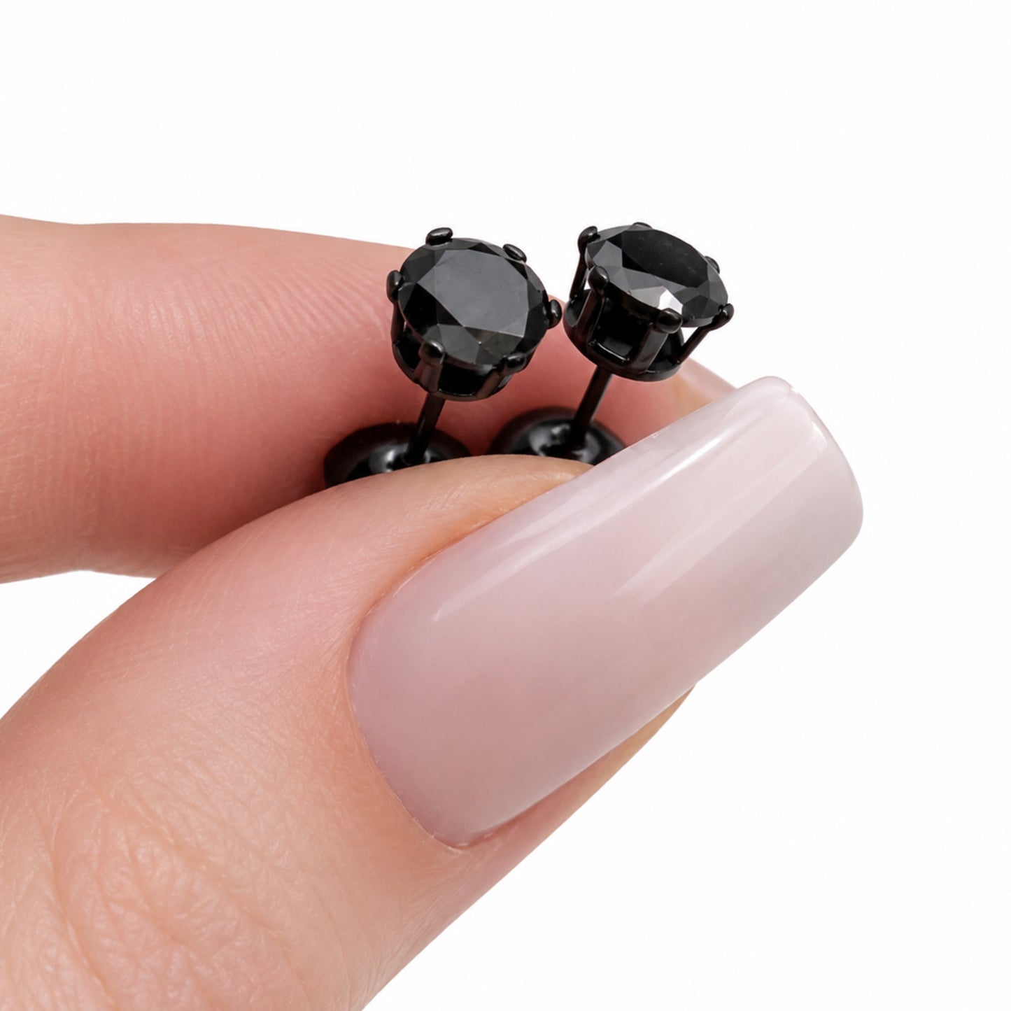 Black CZ Round Stud Earrings