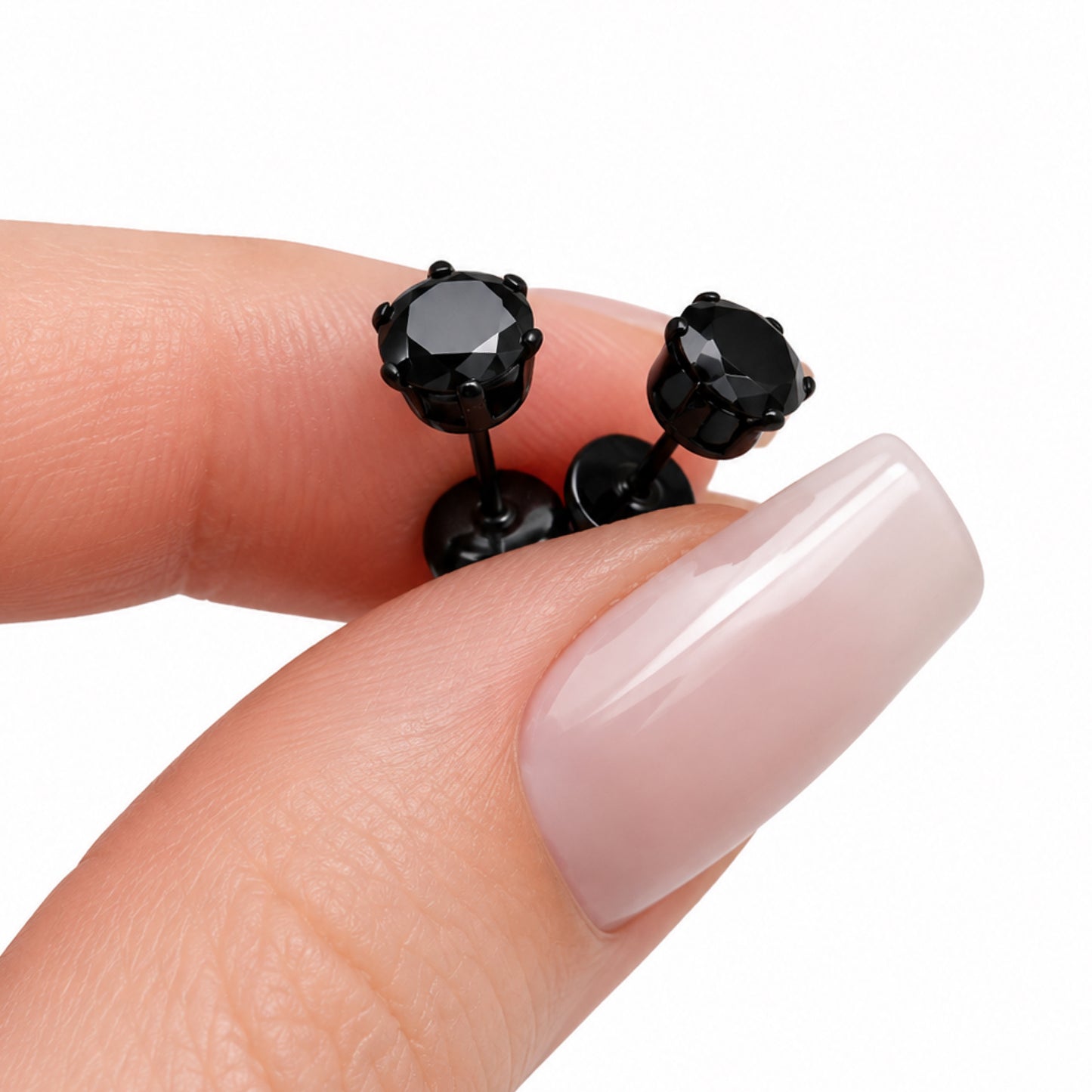 Black CZ Round Stud Earrings