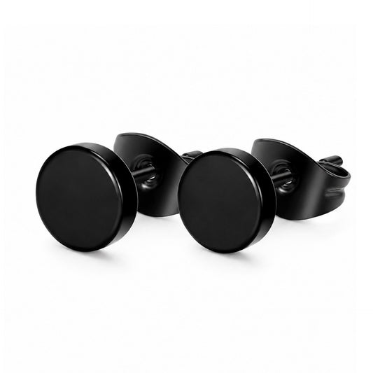 Black Disc Flat Stud Earrings