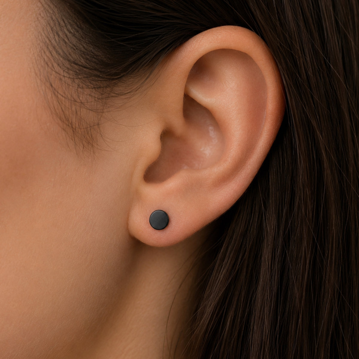 Black Disc Flat Stud Earrings