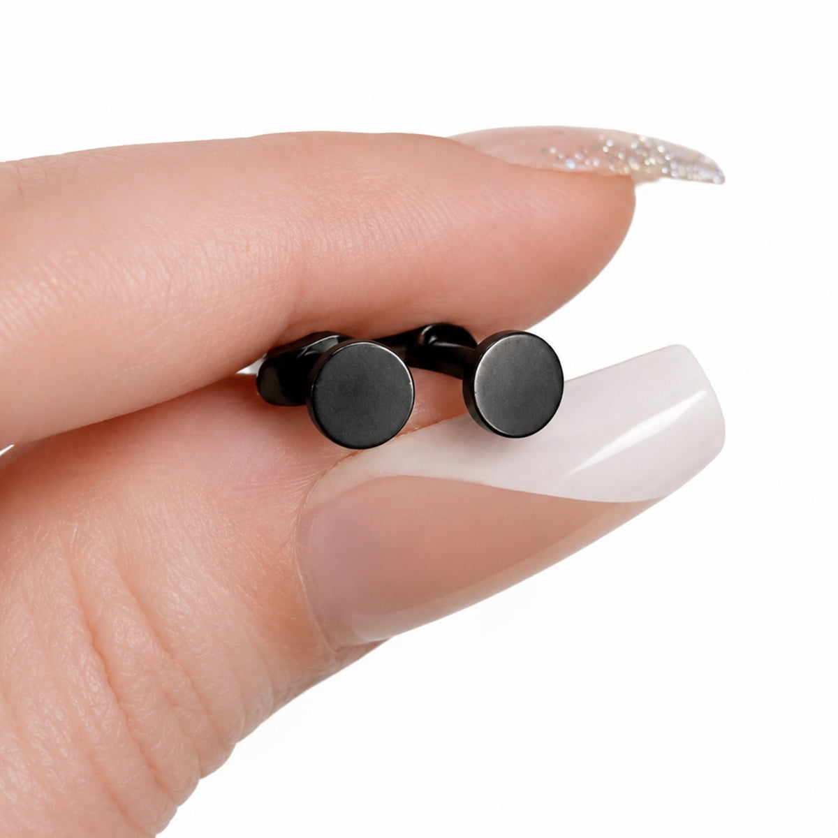 Black Disc Flat Stud Earrings
