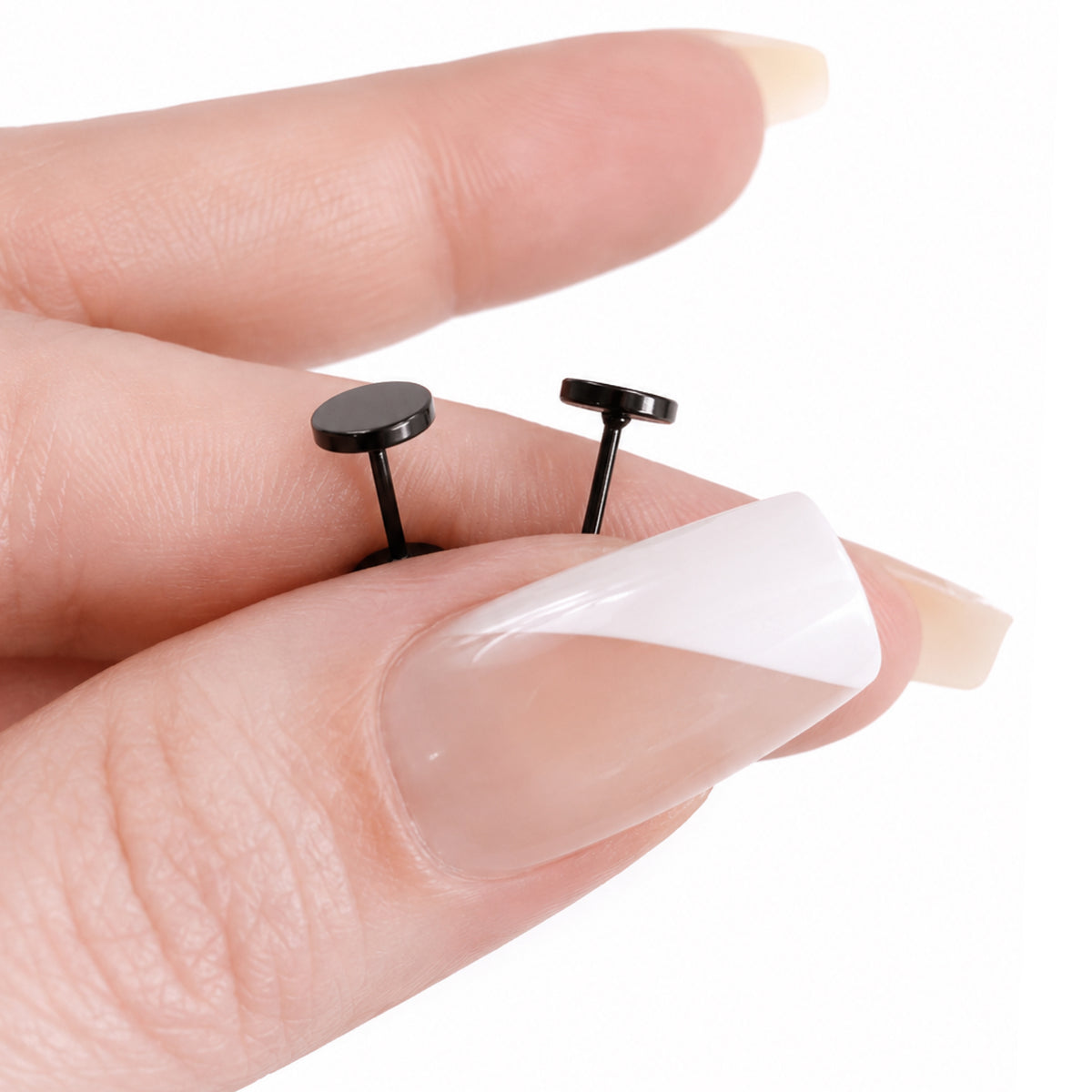 Black Disc Flat Stud Earrings