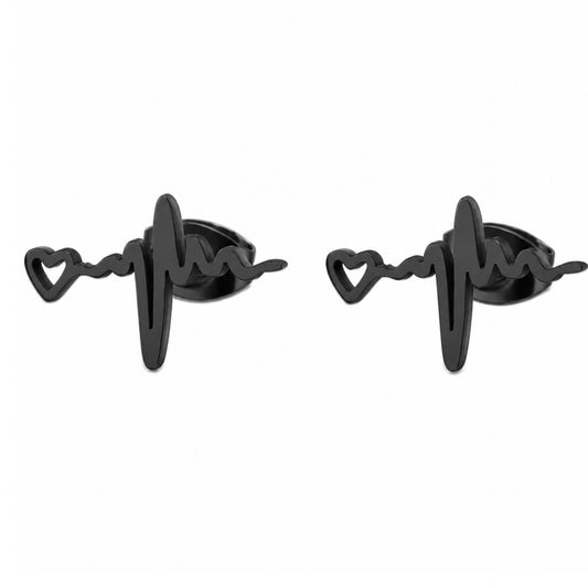 Black EKG Heartbeat Stud Earrings