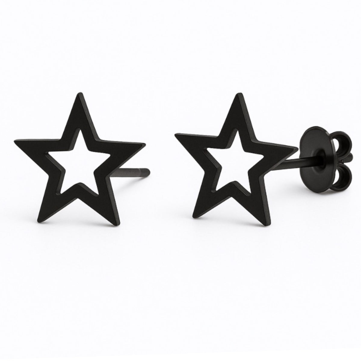 Tiny Black Hollow Star Stud Earrings