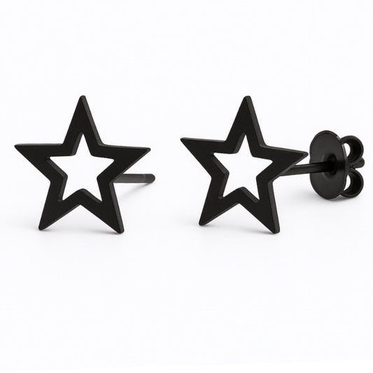 Tiny Black Hollow Star Stud Earrings