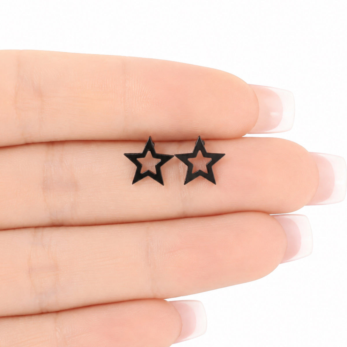 Tiny Black Hollow Star Stud Earrings