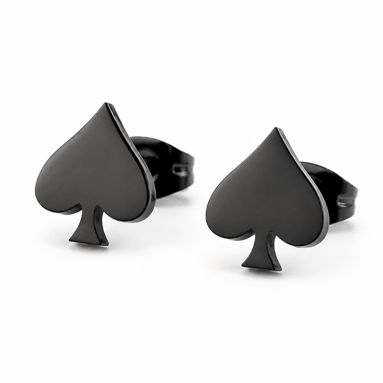 Tiny Black Spade Stud Earrings