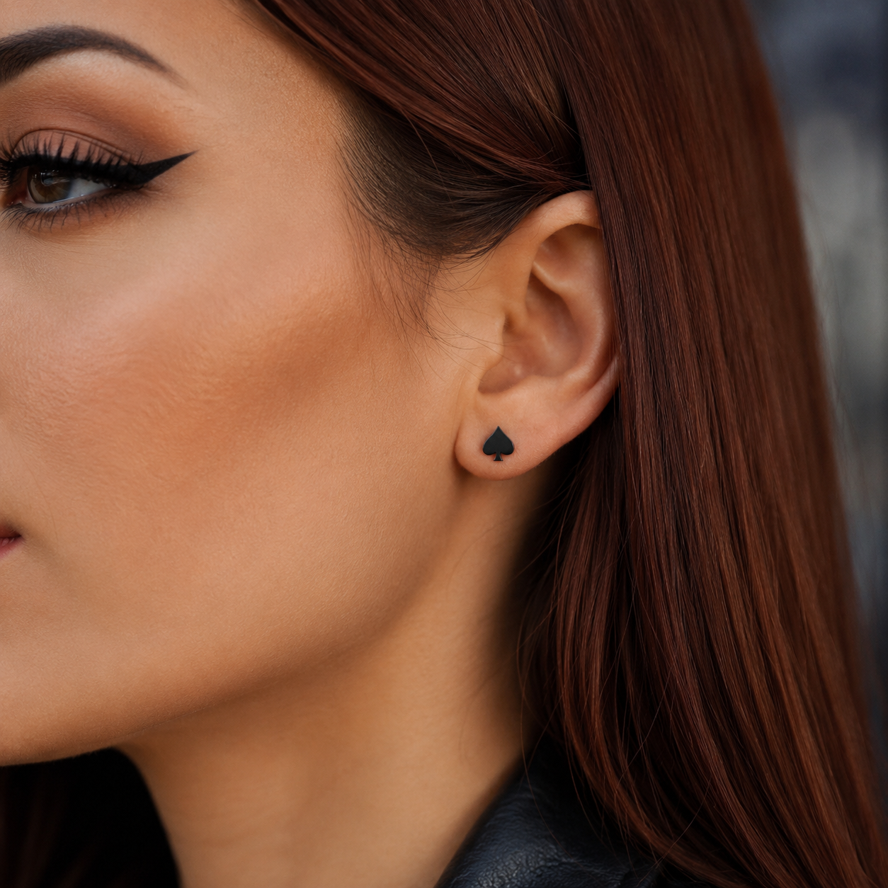 Tiny Black Spade Stud Earrings