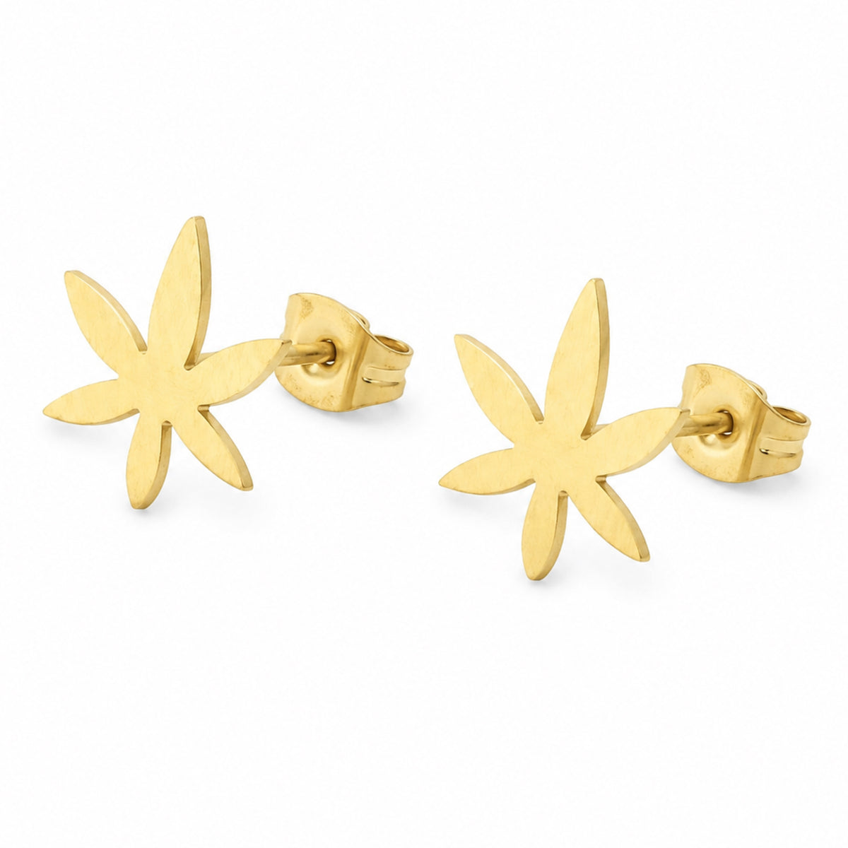 Tiny Gold Pot Leaf Stud Earrings