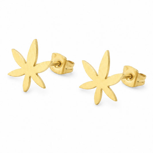 Tiny Gold Pot Leaf Stud Earrings
