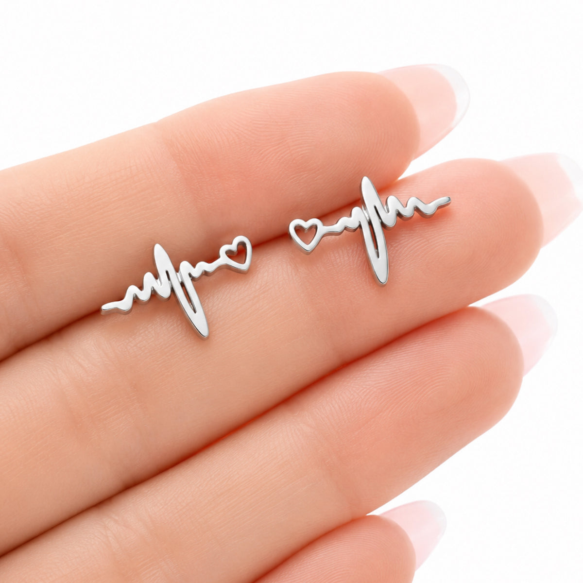 Heartbeat EKG Heart Stud Earrings