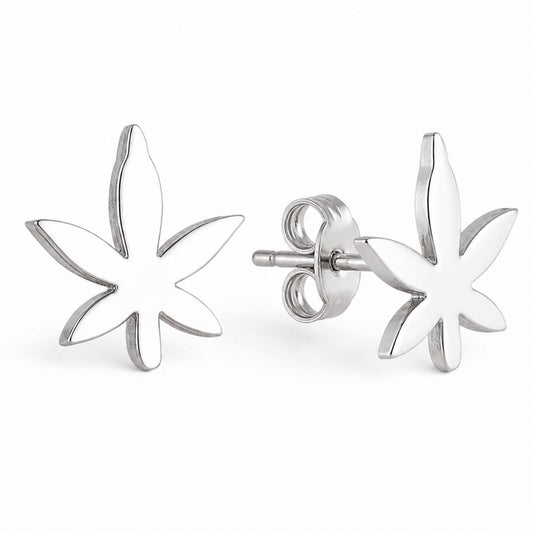 Tiny Pot Leaf Stud Earrings