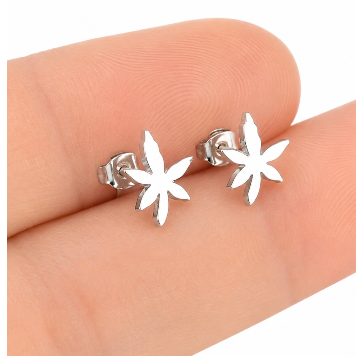 Tiny Pot Leaf Stud Earrings