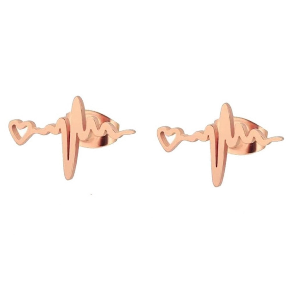 Rose Gold Heartbeat EKG Stud Earrings