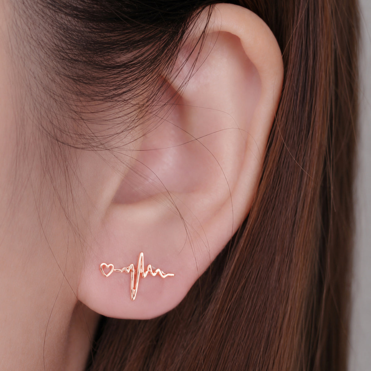 Rose Gold Heartbeat EKG Stud Earrings