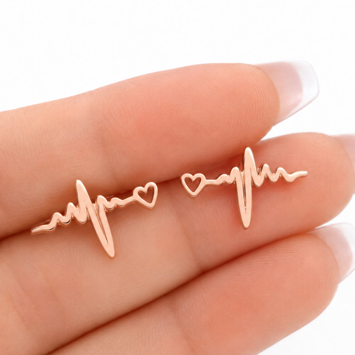 Rose Gold Heartbeat EKG Stud Earrings