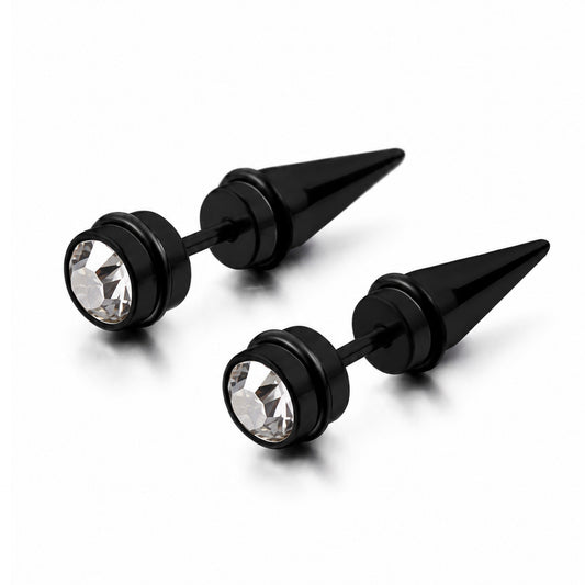 Black CZ Spike Faux Plug Earrings