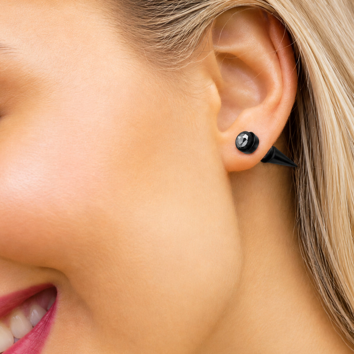 Black CZ Spike Faux Plug Earrings