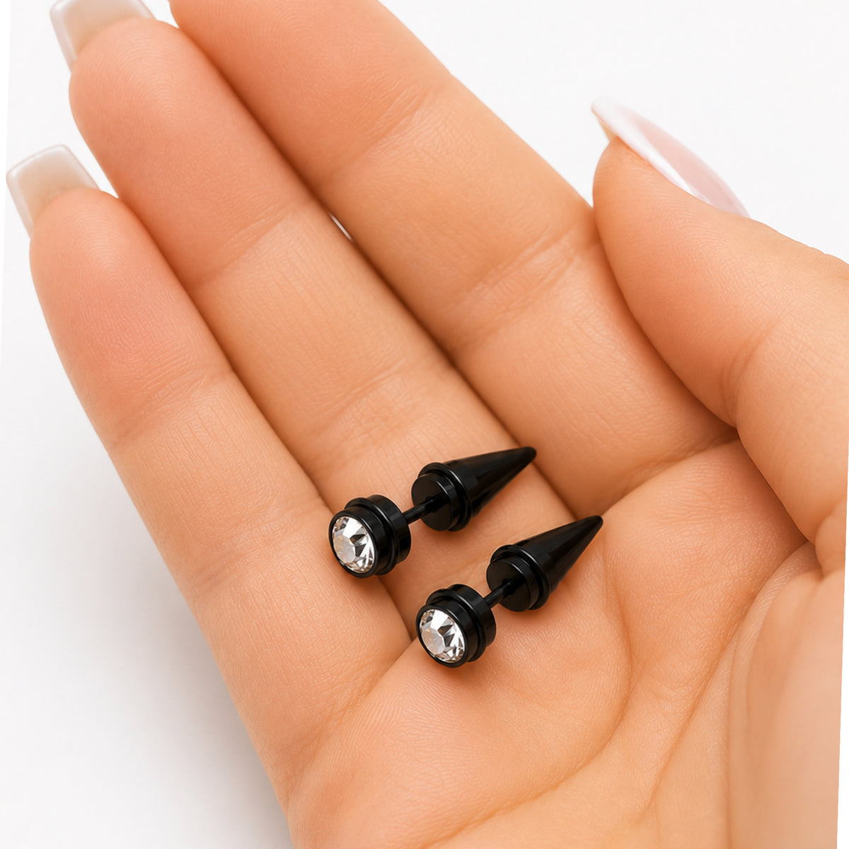 Black CZ Spike Faux Plug Earrings