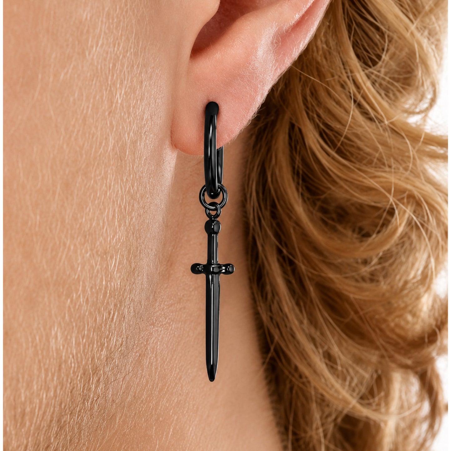 Black Sword Dangle Hoop Earring