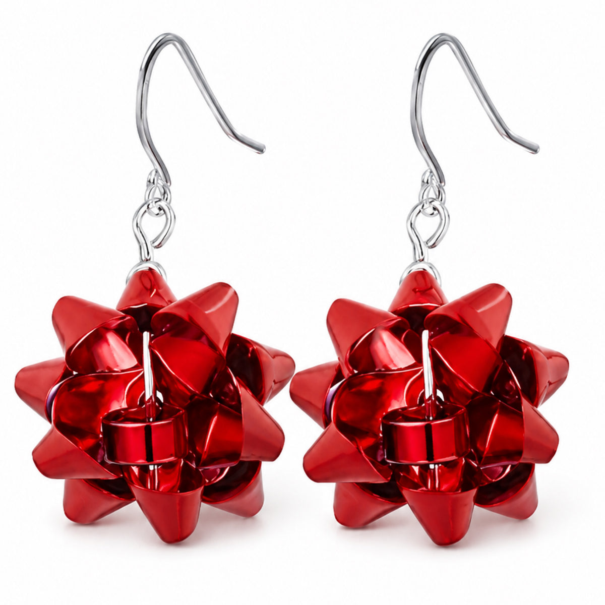 Red Gift Bow Dangle Earrings