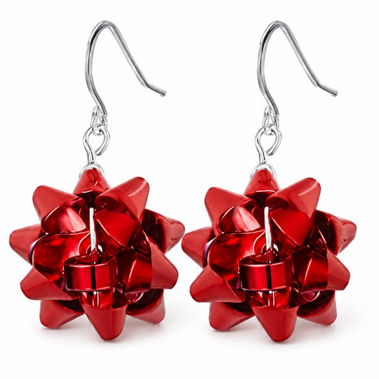 Red Gift Bow Dangle Earrings