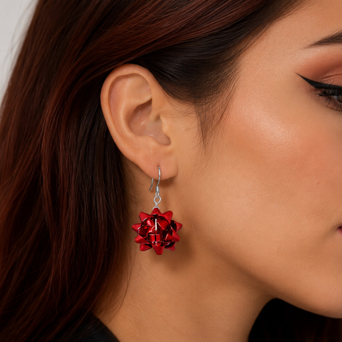 Red Gift Bow Dangle Earrings