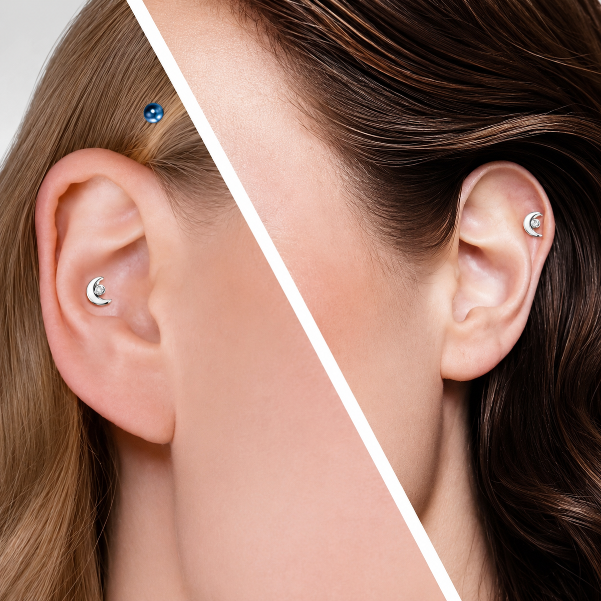 Crescent Moon CZ Cartilage Barbell Earring