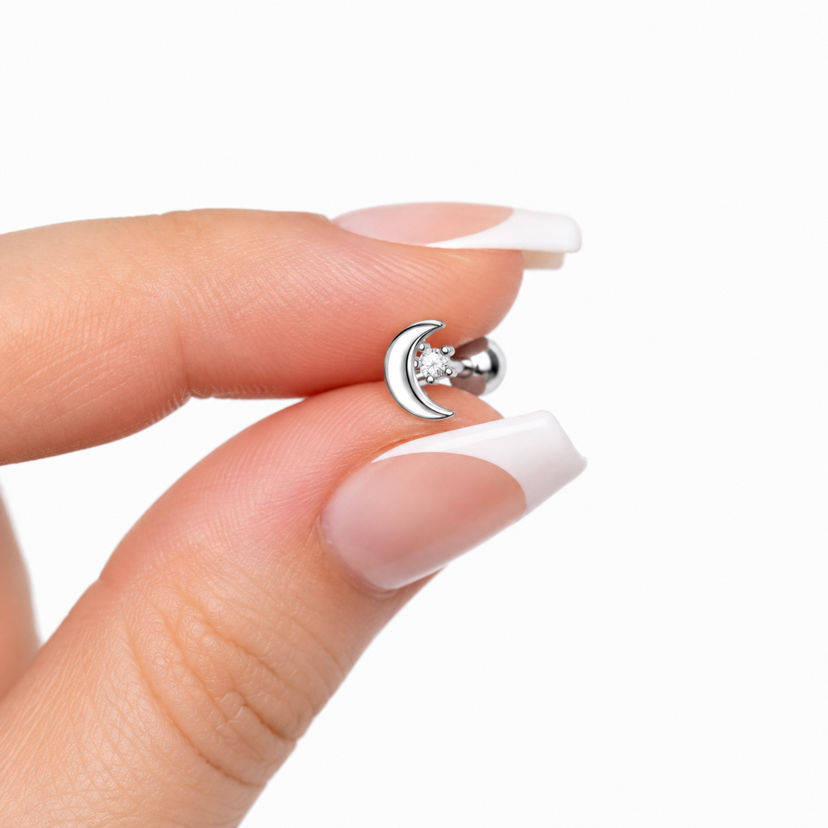 Crescent Moon CZ Cartilage Barbell Earring