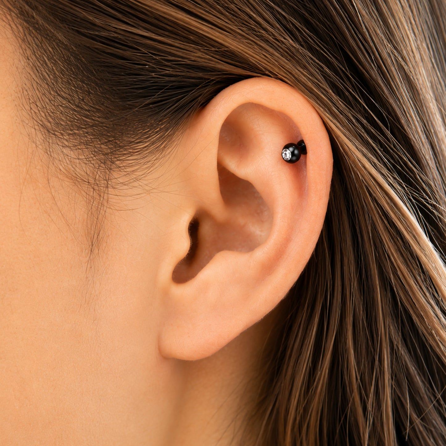 Black CZ Ball Cartilage Barbell Earring