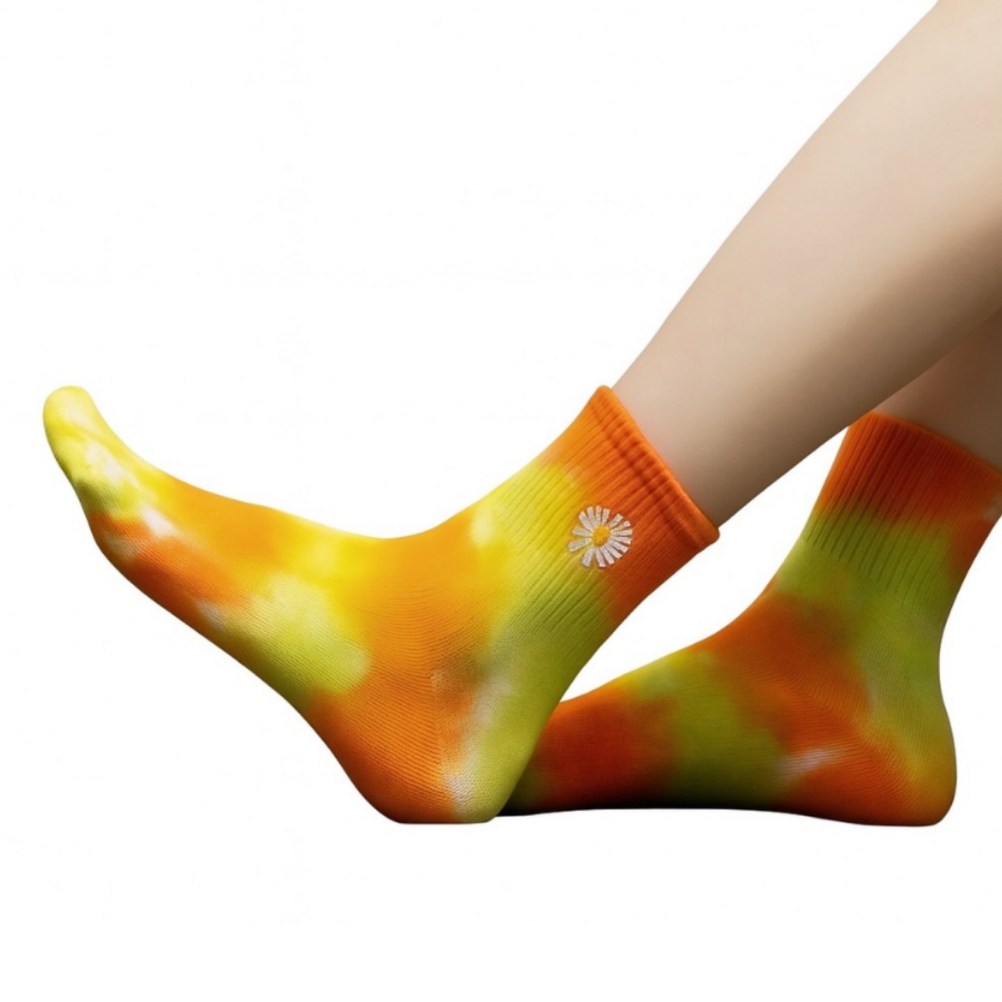 Orange & Yellow Tie Dye Daisy Crew Socks