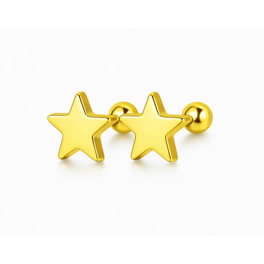 Gold Star Celestial Stainless Steel Stud Barbell Earrings –18G