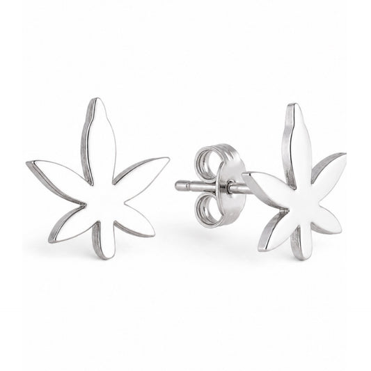 Tiny Silver Cannabis Pot Leaf Stud Earrings