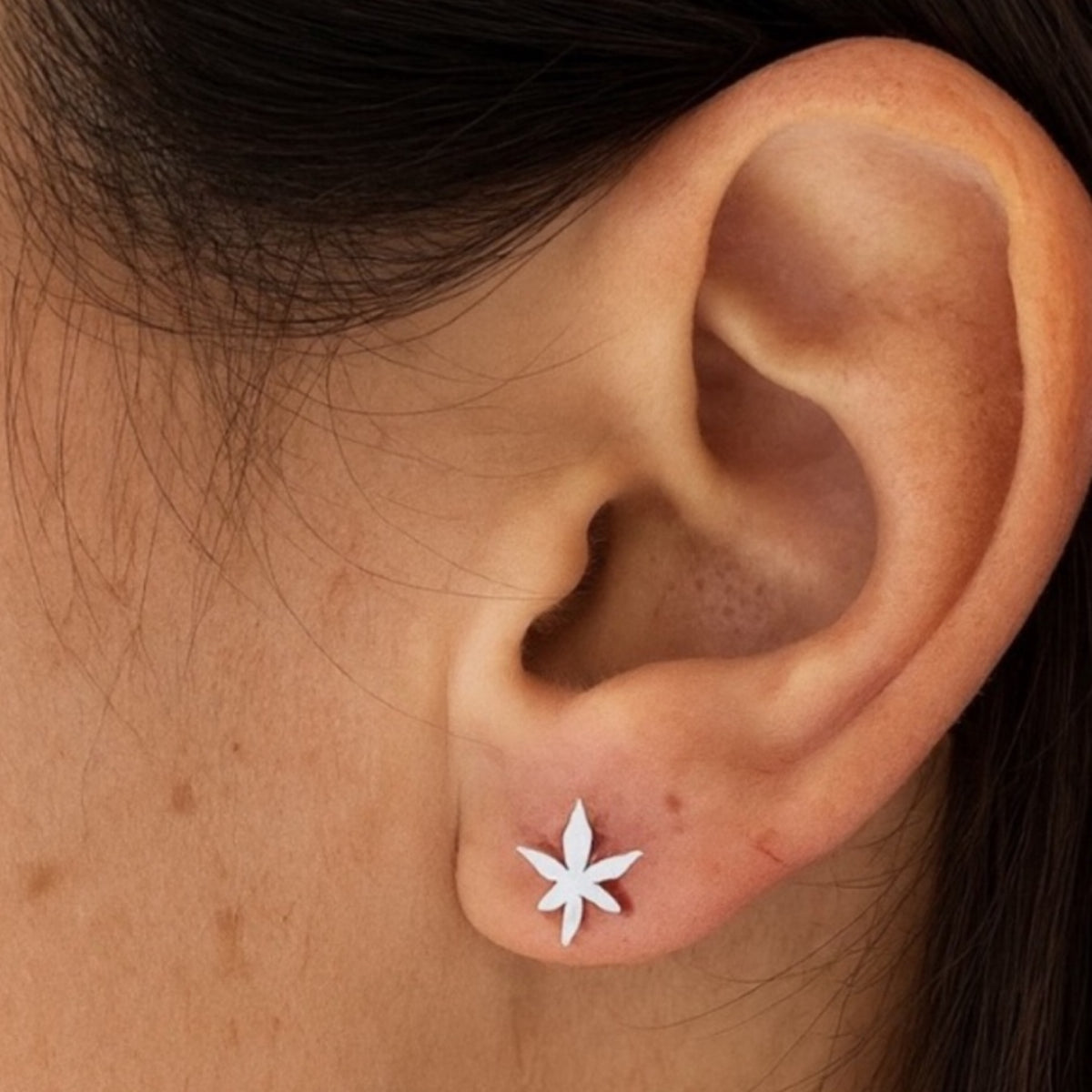 Tiny Silver Cannabis Pot Leaf Stud Earrings