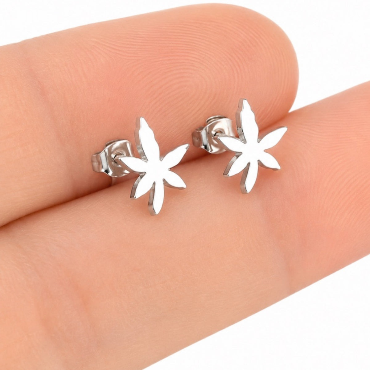Tiny Silver Cannabis Pot Leaf Stud Earrings