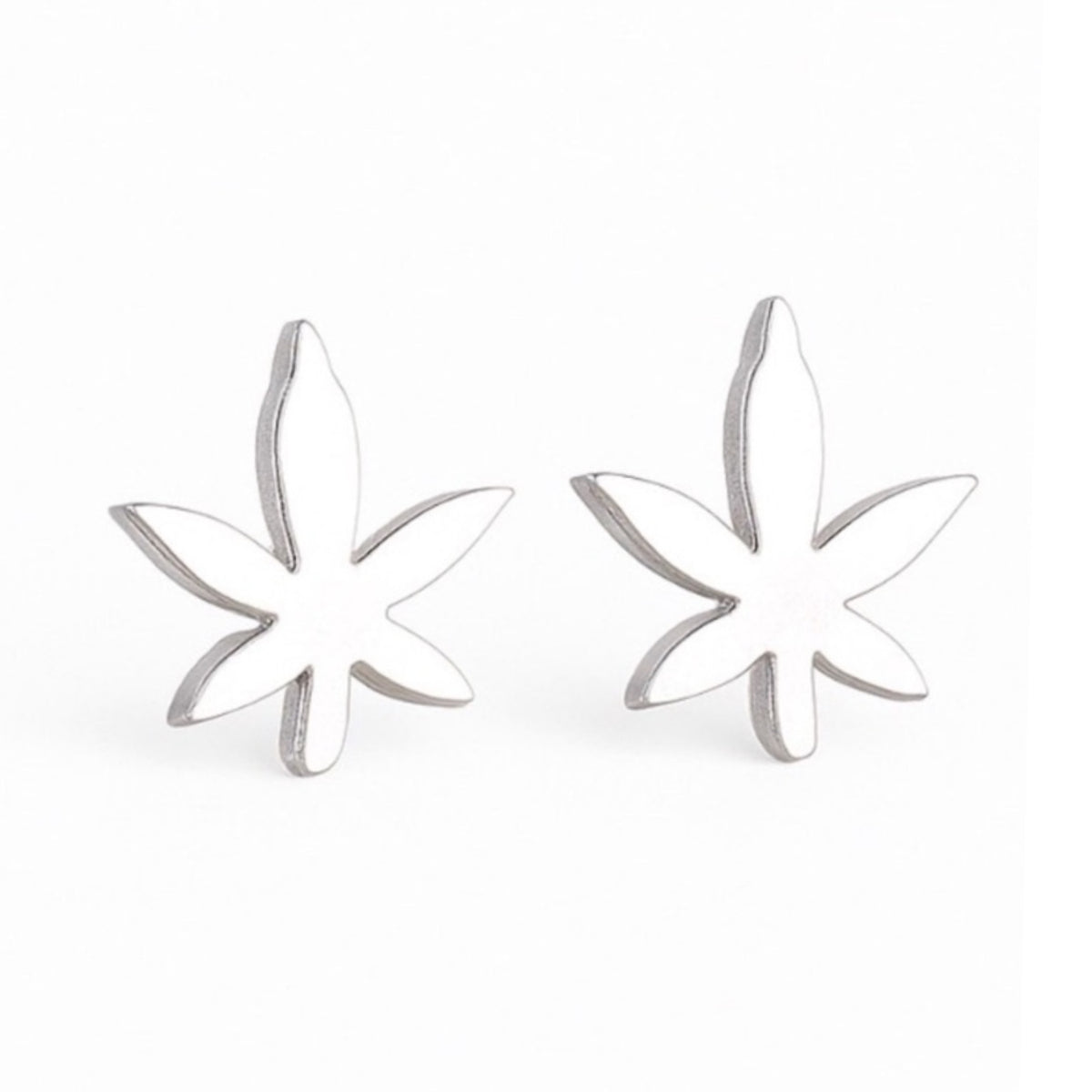 Tiny Silver Cannabis Pot Leaf Stud Earrings