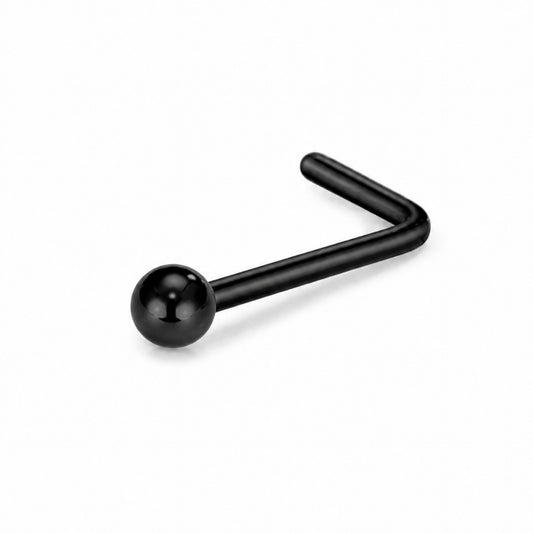 Black Ball L Bend Nose Ring Stud