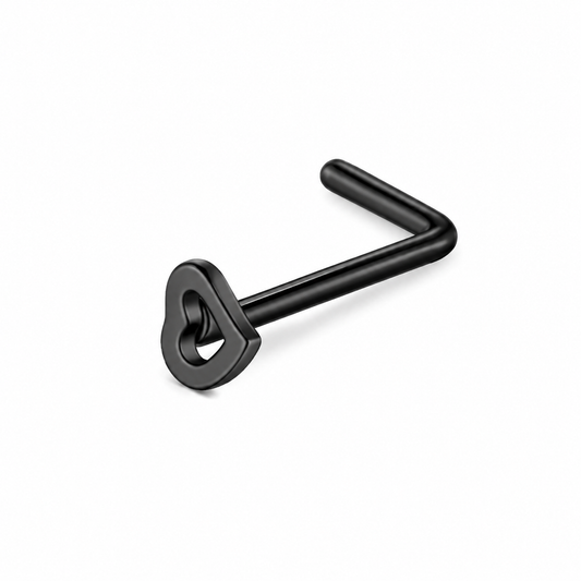 Black Open Heart L Bend Nose Ring