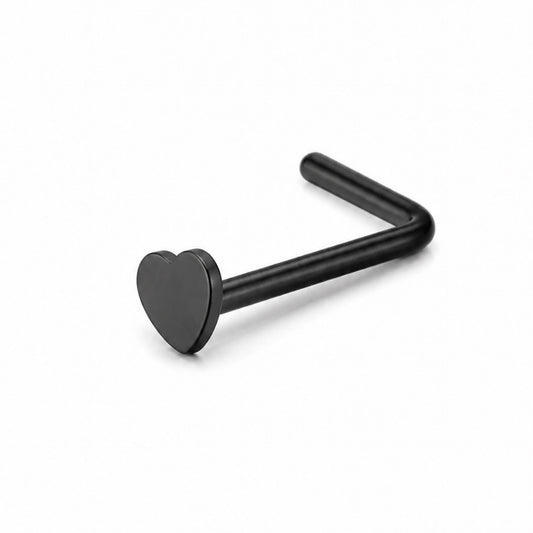 Black Heart L Shaped Nose Ring
