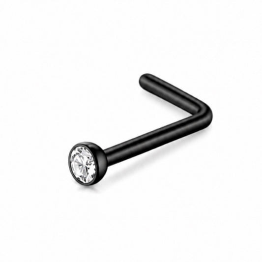 Black L Bend CZ Nose Ring Stud