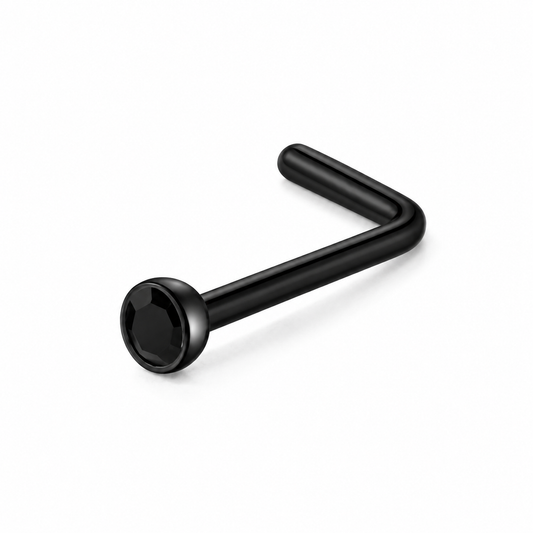 Black CZ L Bend Nose Ring Stud