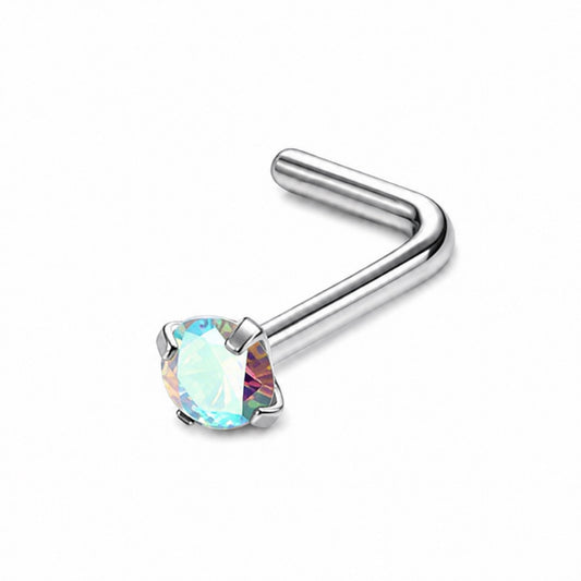 Iridescent CZ L Shape Nose Ring Stud