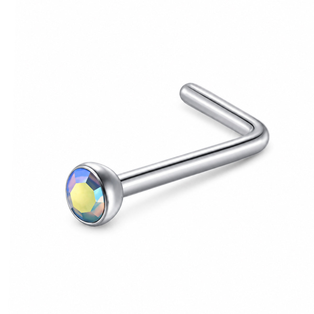 Iridescent CZ L Shape Nose Ring with
