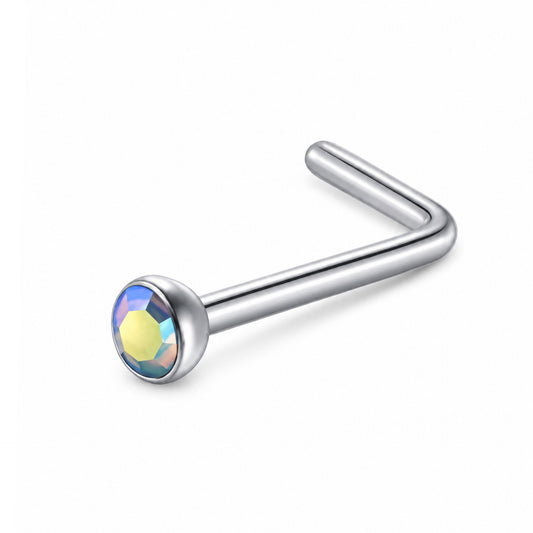 Iridescent CZ L Shape Nose Ring with